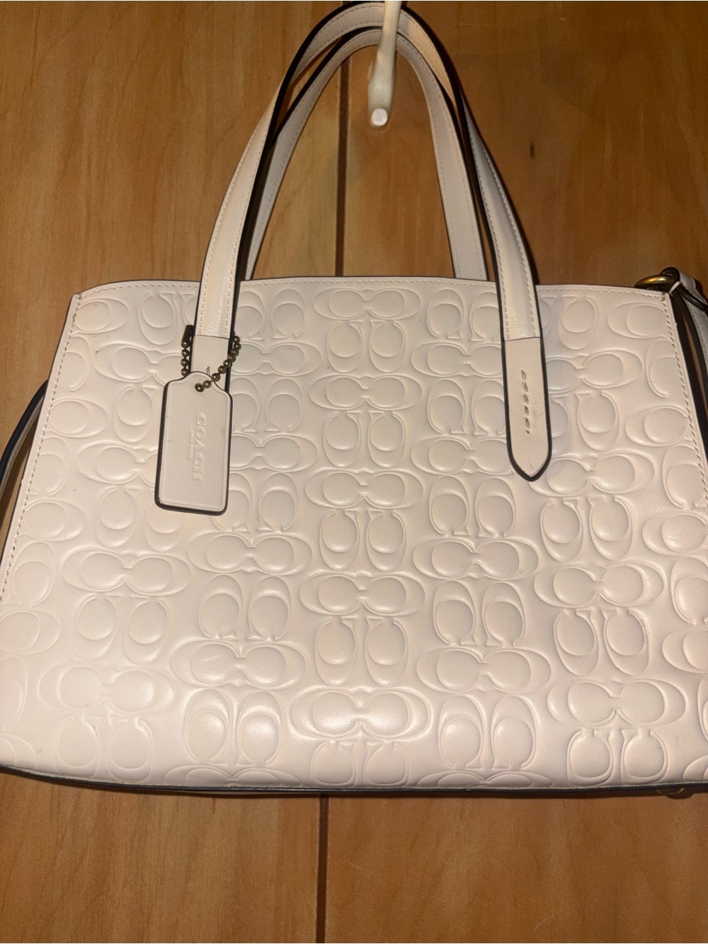Coach White Embossed Signature Leather Tote